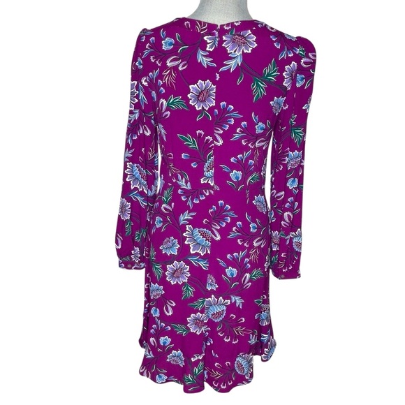 LOFT Purple Floral Long Sleeve Ruffle Hem Dress - size 0 - Picture 5 of 12